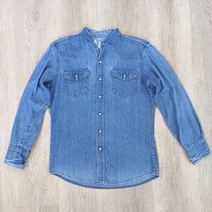 Vintage 80s Big Mac Denim Pearl Snap Shirt M Distressed Western Band Collar